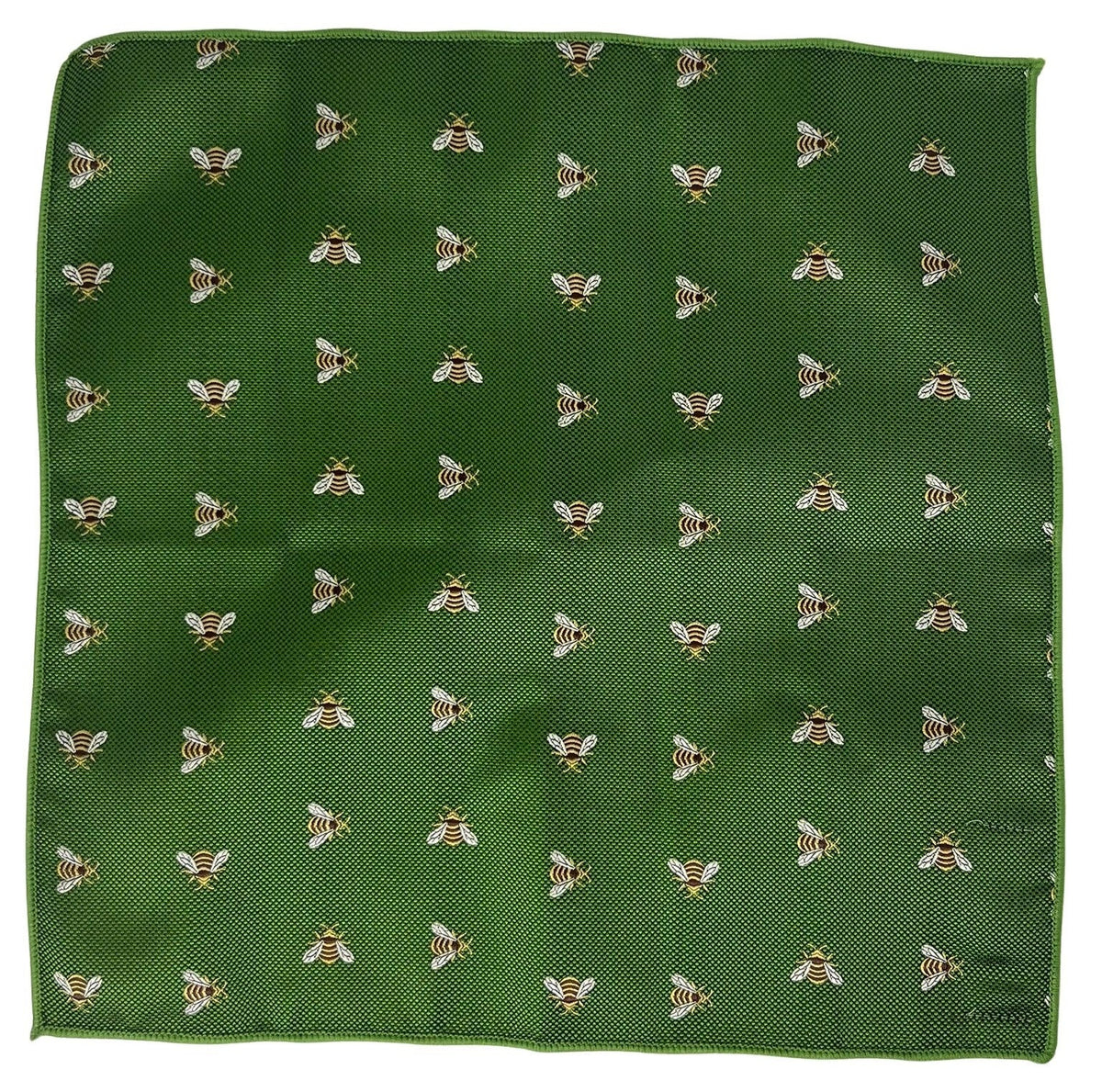 fern green apple pocket square with embroidered honey bumble bee design
