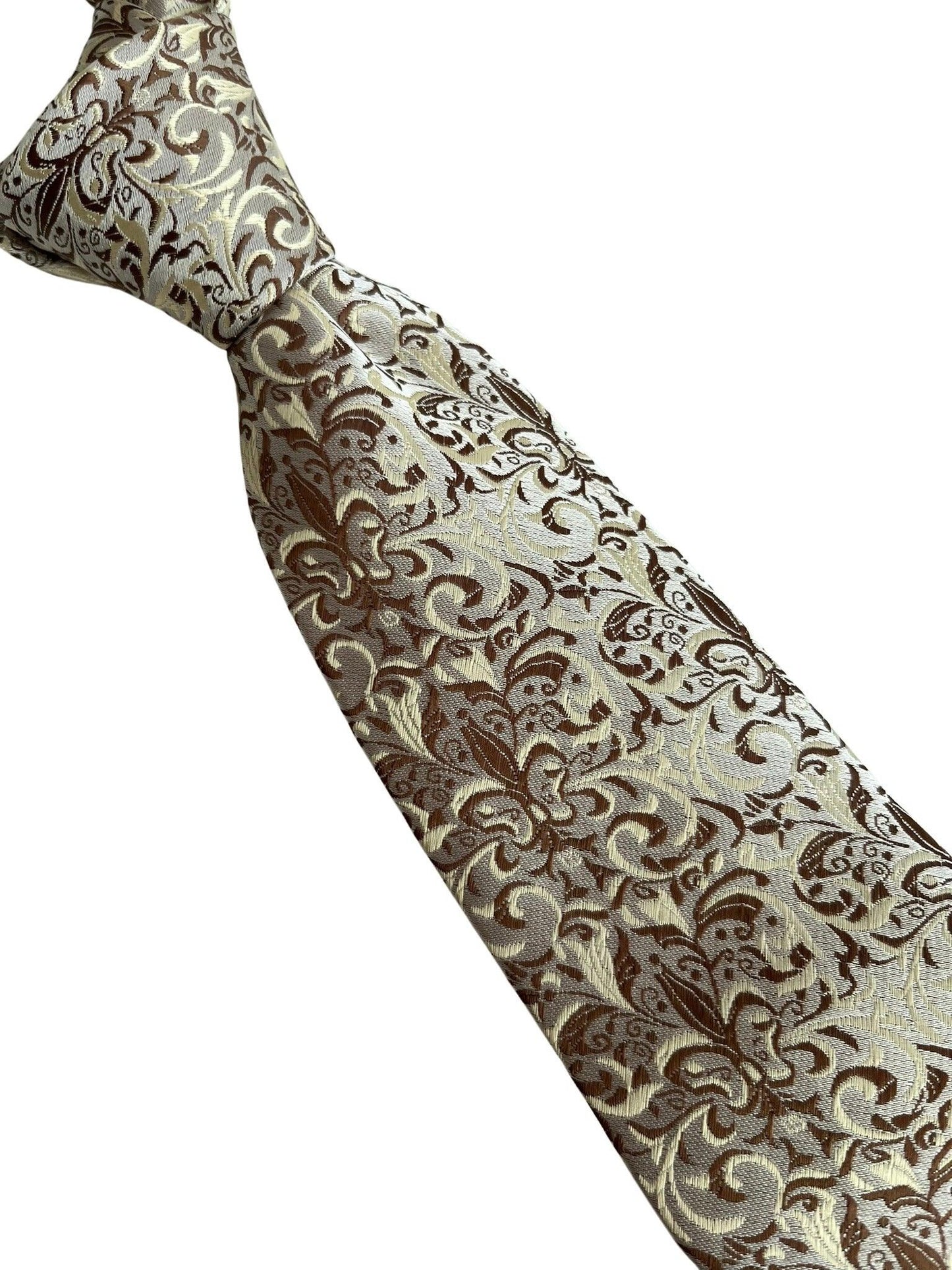 brown, gold and cream fleur de lis floral design tie
