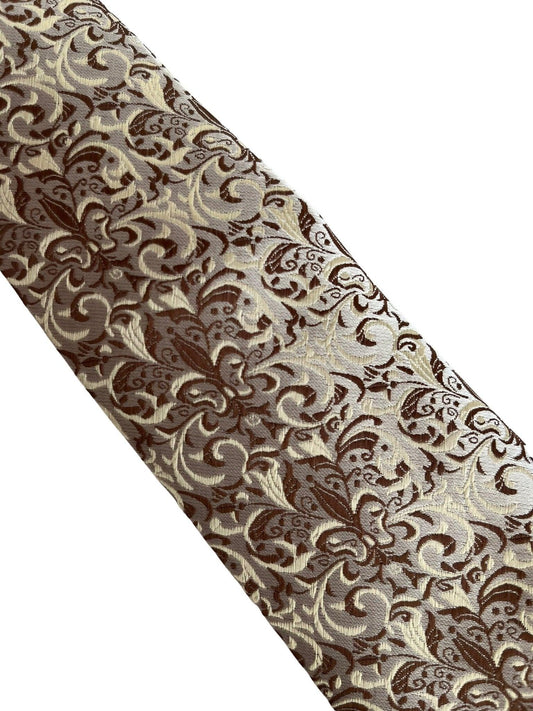 brown, gold and cream fleur de lis floral design tie