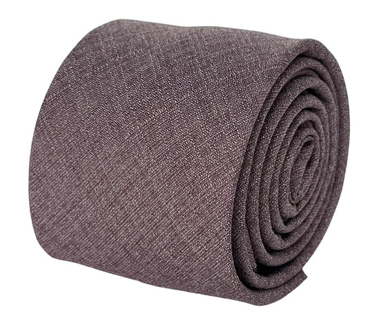 Matching plain mauve brown bamboo tie and pocket square