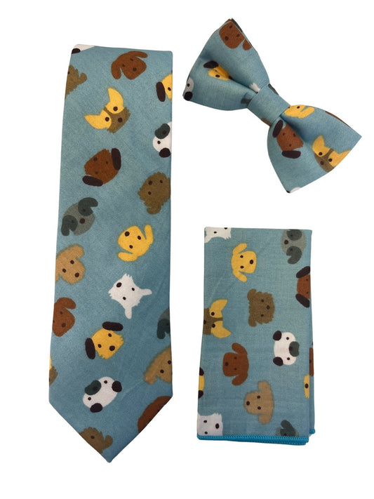Medium denim blue pocket square with cute dog puppy design