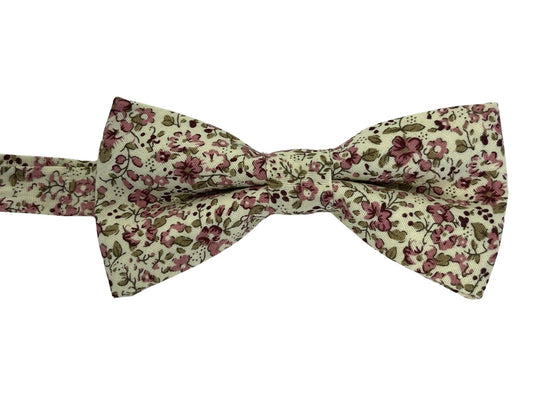 English pink red floral wildflower garden child's cotton bow tie