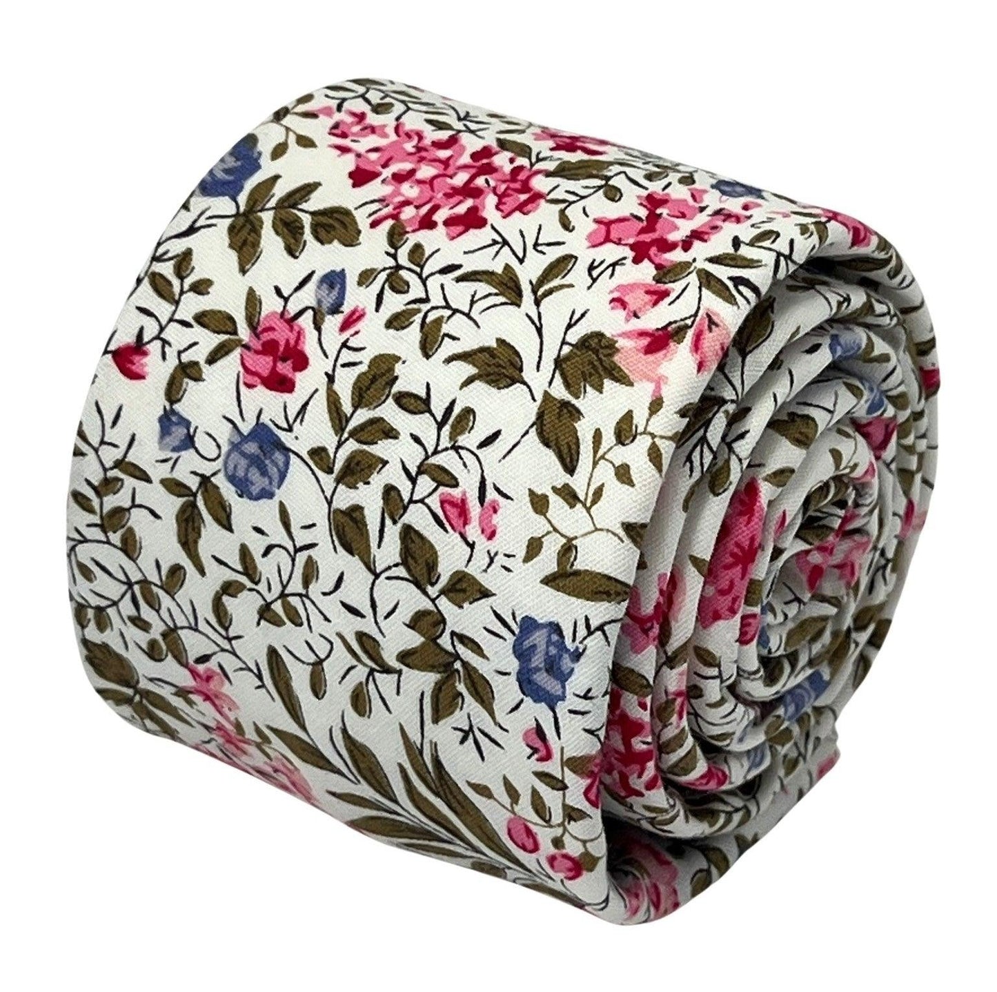 ivory pink cotton tie with english wildflower garden design