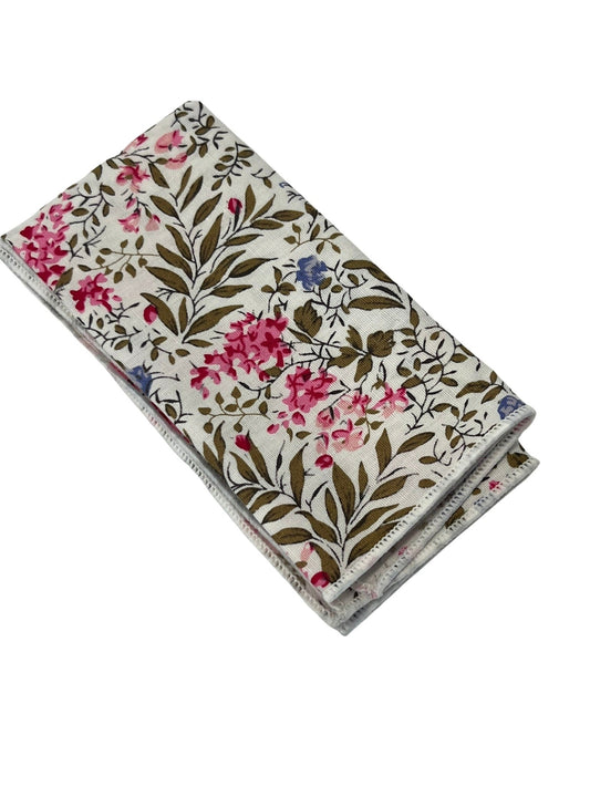 matching ivory pink cotton tie and pocket square with english wildflower garden design