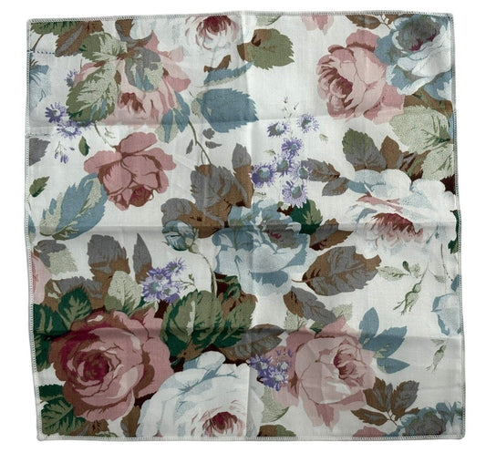 watercolour style English pink rose garden cotton pocket square