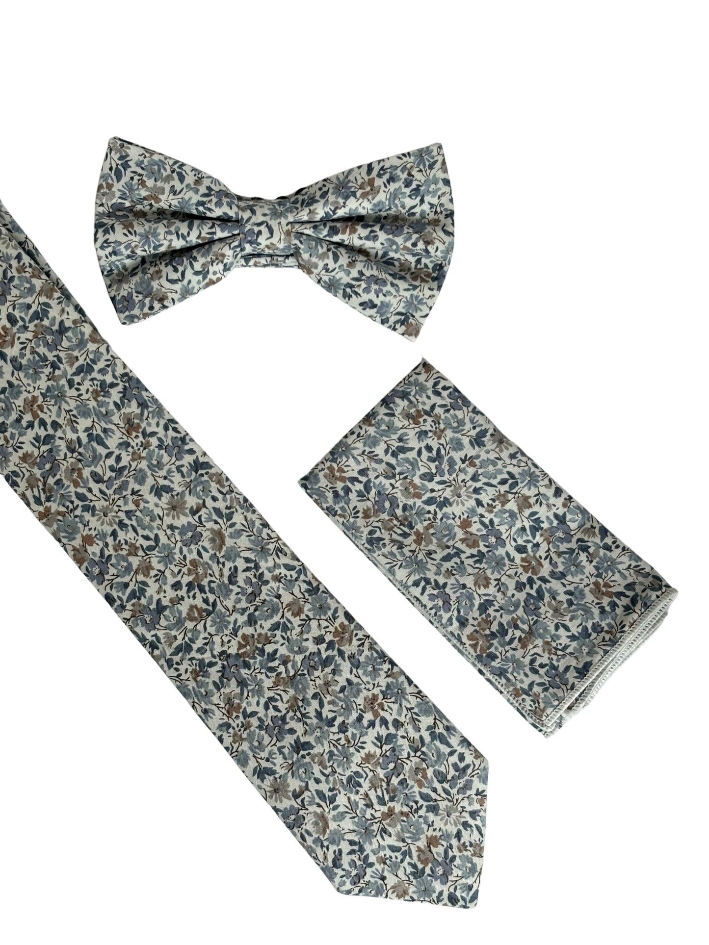 dusky blue English wildflower design cotton bow tie
