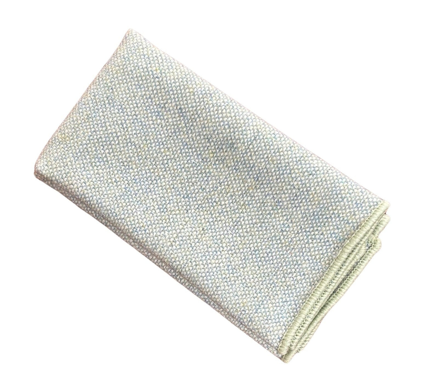 mint pistachio wool tie with blue flecks and matching pocket square