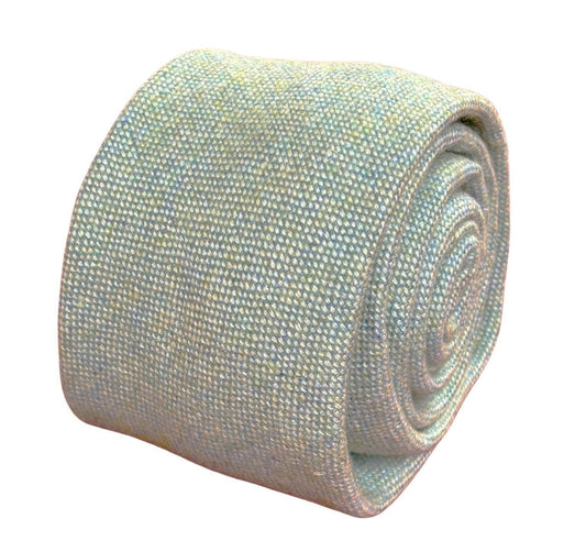 mint pistachio wool tie with blue flecks and matching pocket square