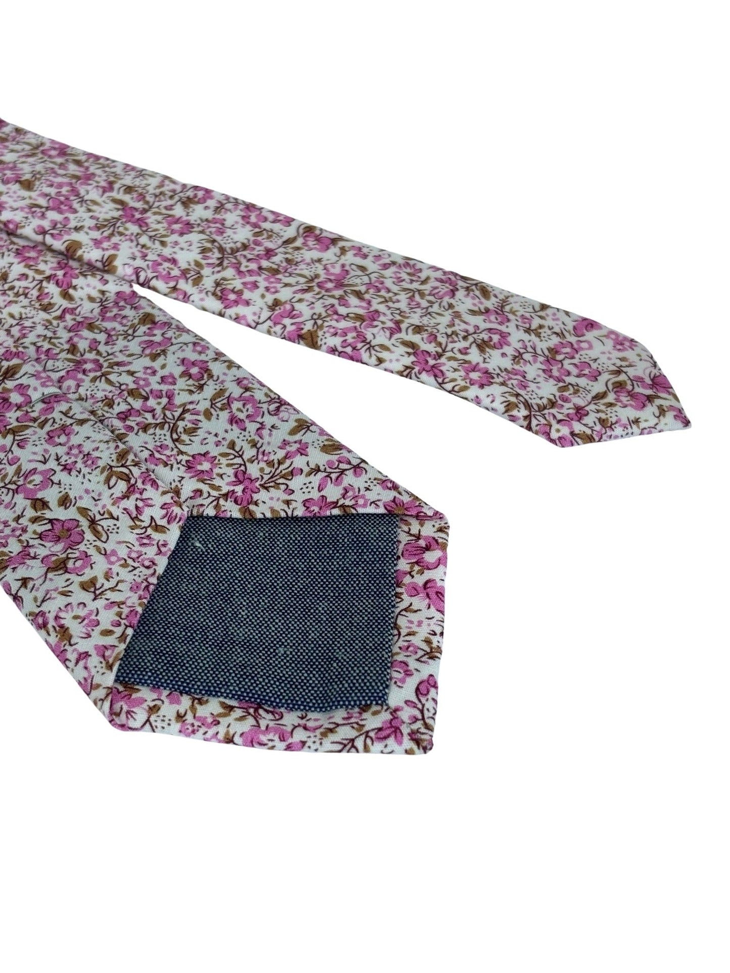 ivory cotton tie with pink English wildflower garden design