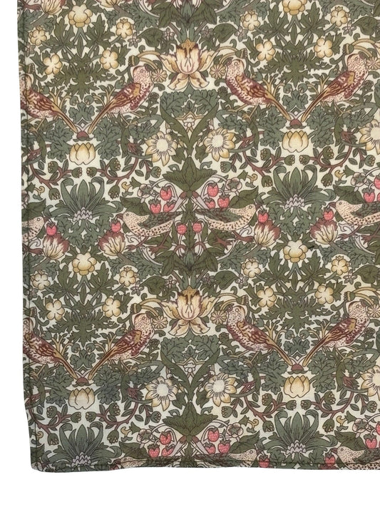 William Morris style green strawberry thief English garden wildflower design pocket square
