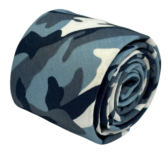 Extra long blue camouflage army design cotton tie