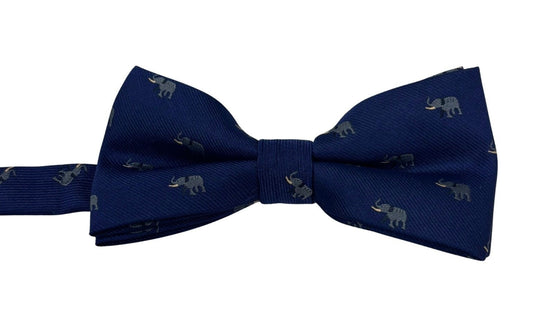 navy blue adult bow tie with elephant design