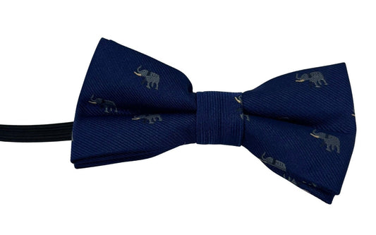 navy blue child bow tie with elephant design