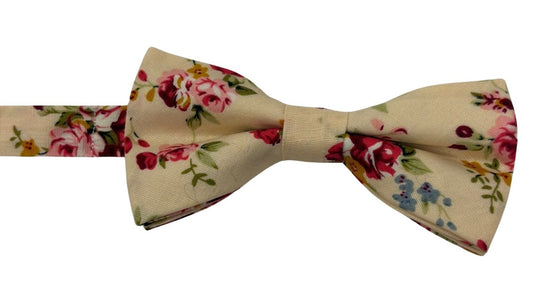 ivory cream children's cotton bow tie with floral design