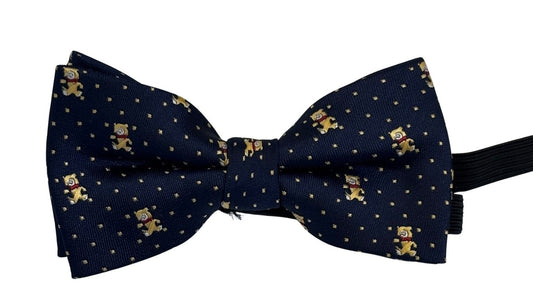 child's navy dark blue bow tie with cute teddy bear design