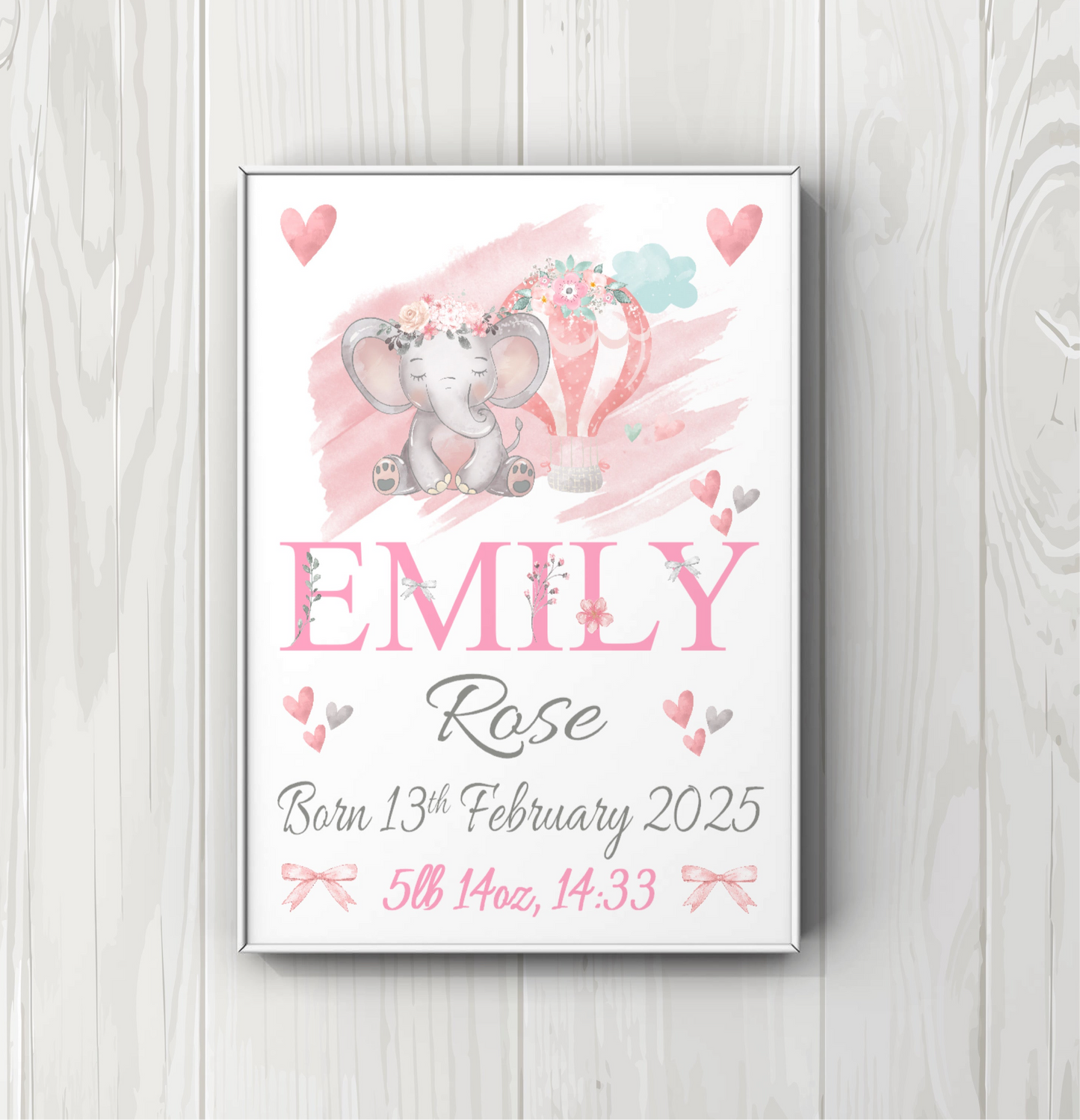 Personalised baby prints for nursery - Elephant little girl