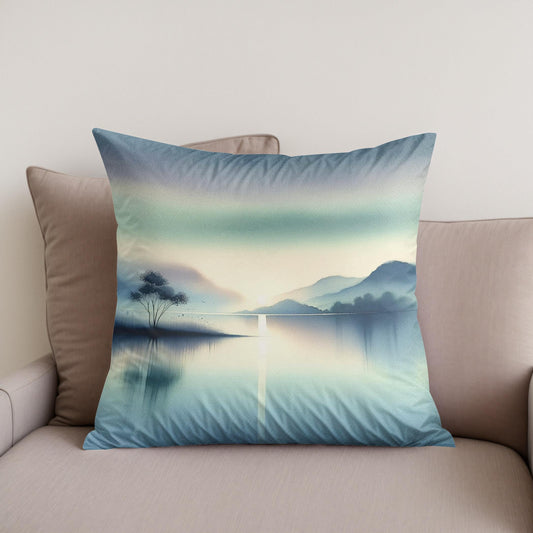 Serene Waterscape Cotton Cushion
