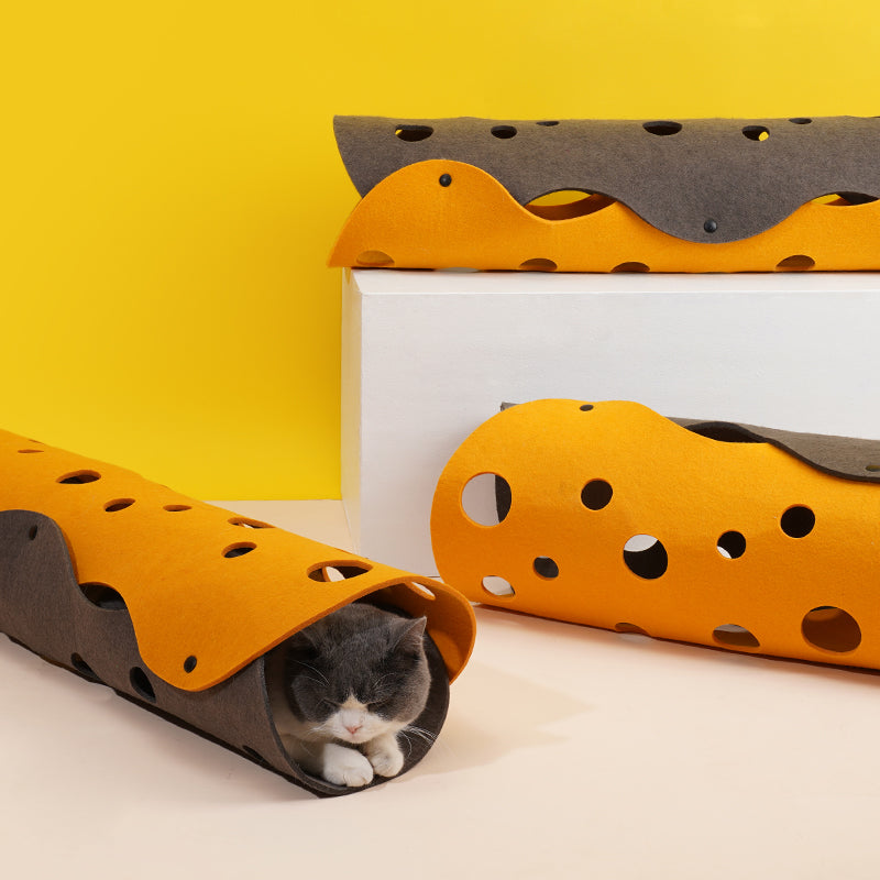 zeze Felt Cat Tunnel (Orange) — Cheese-Style Tunnel with Peek Holes