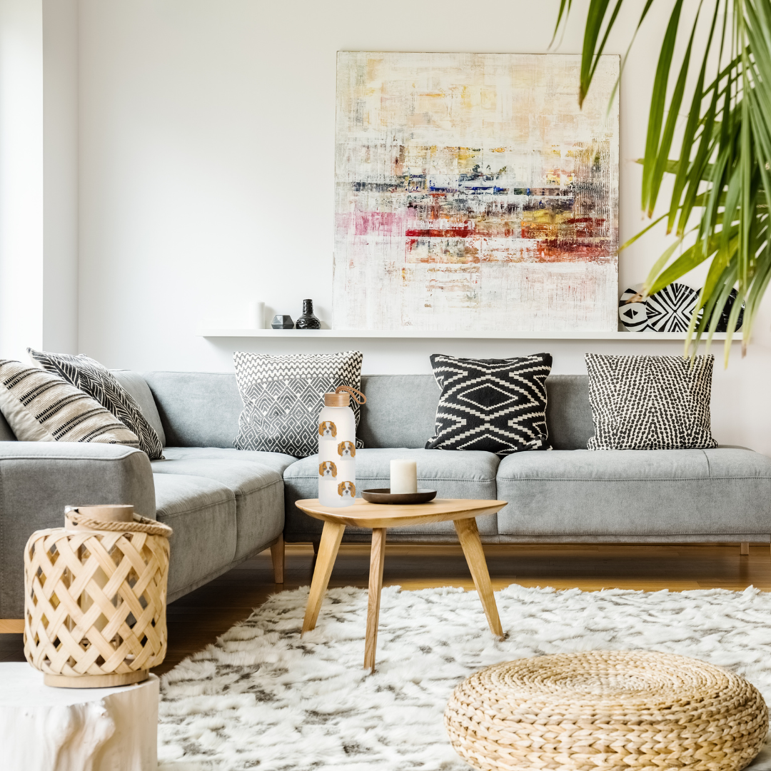 Stay Pawsitive: Royal Cavalier Frosted Glass Water Bottle