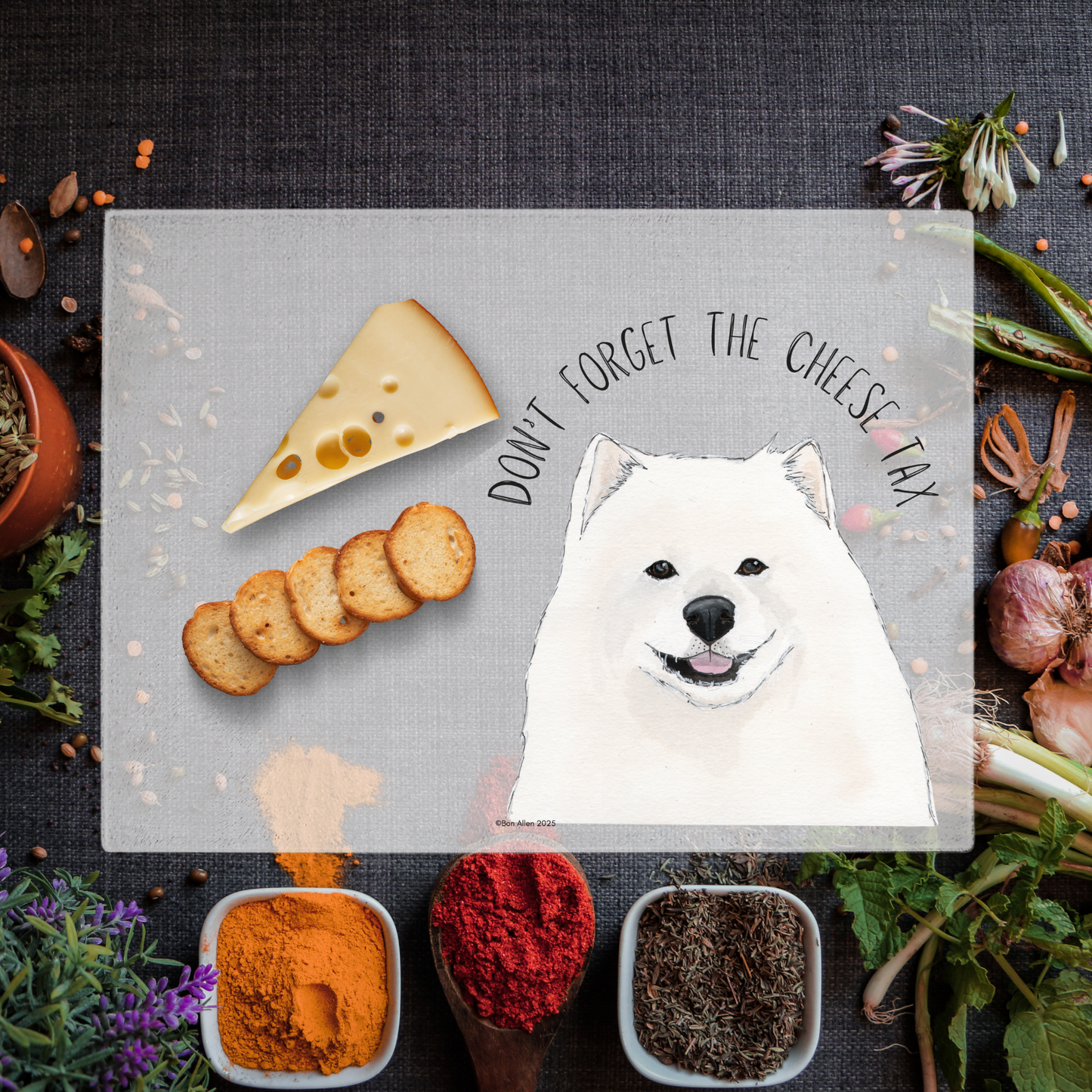 The Cheese Tax Enforcer Chopping Board: Samoyed Style