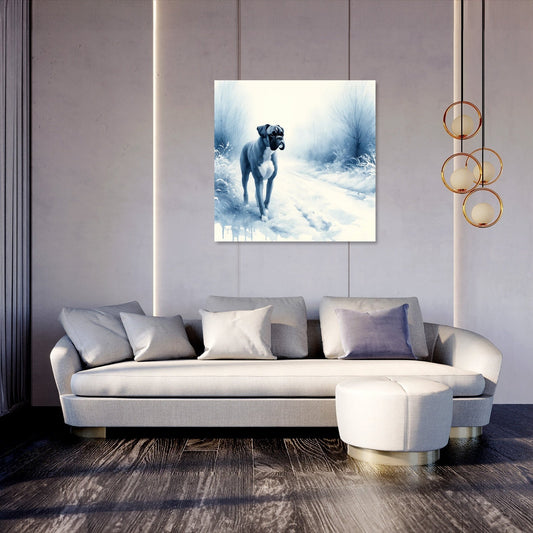 Boxer's Winter Walk Snowy Scene Canvas