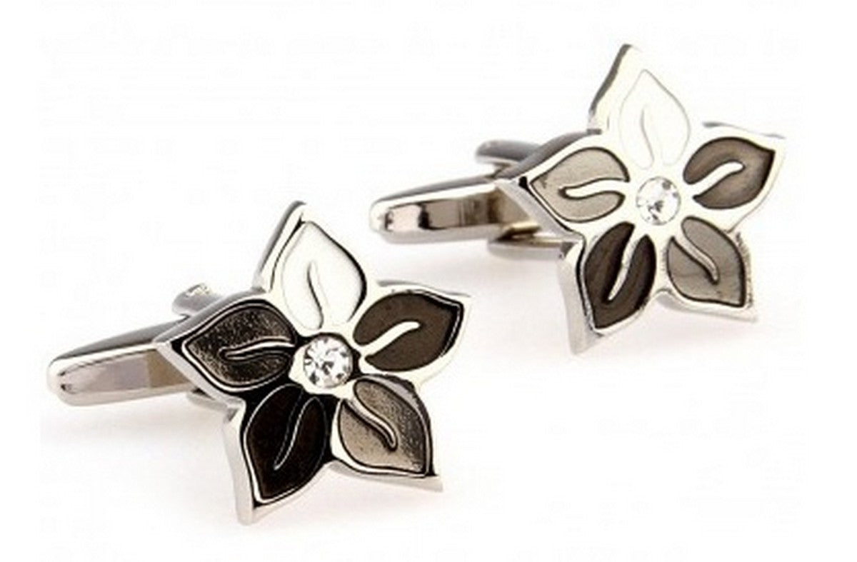 black and white flower cufflinks