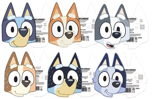 SMP502 Six Pack Masks Bluey Family - Bluey, Chilli, Bandit, Muffin, Bingo and Socks