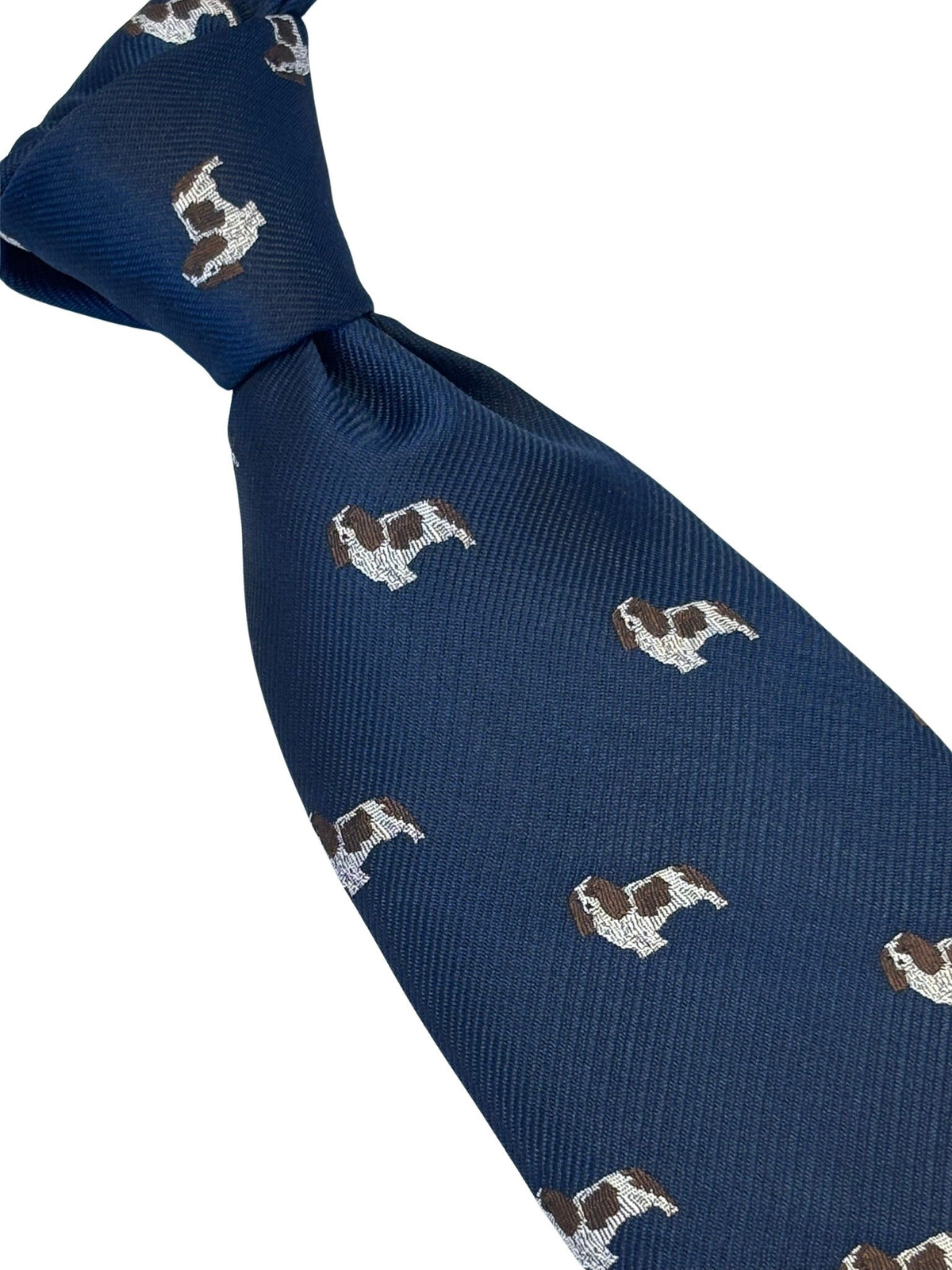 navy dark blue tie with Cavalier King Charles Spaniel dog design