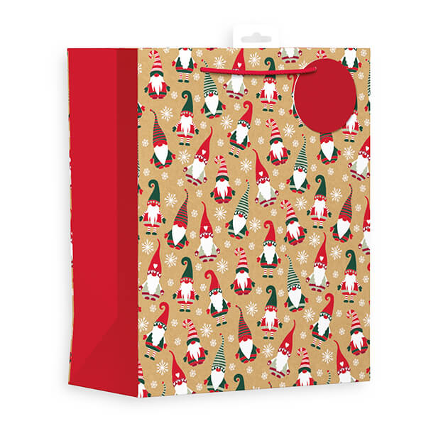 Large Kraft Christmas Gift Bag with Gonks Design (W265 x H330 x D140 mm)