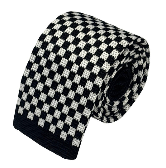 knitted tie with black and white check design