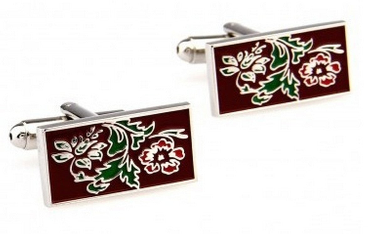 brown floral cufflinks