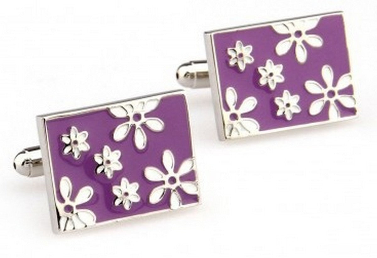 purple floral cufflinks