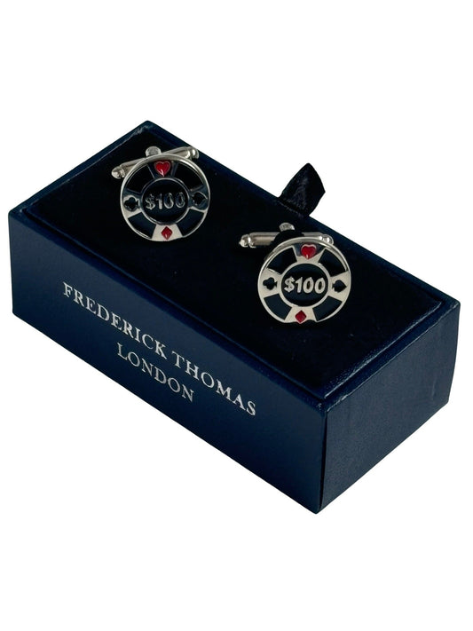 Quirky cufflinks in a casino gambling chip design