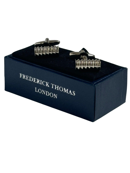 Classic silver cufflinks with a round ridged design