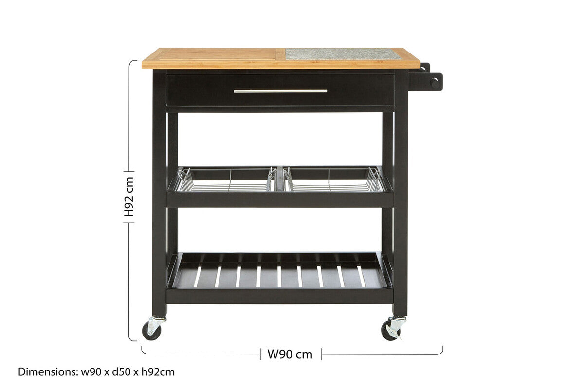 Harlow Glenn Wide Kitchen Trolley with Granite Top