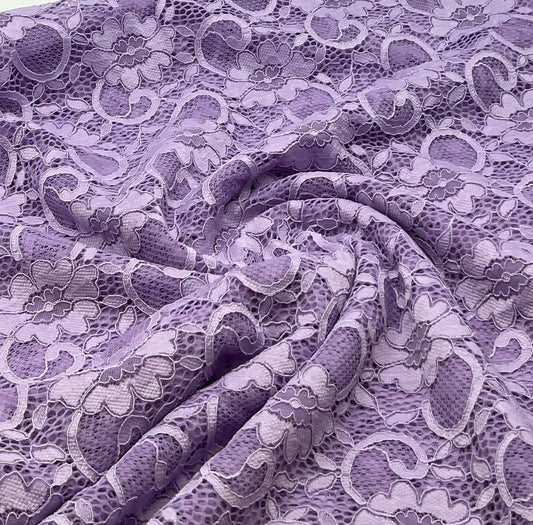 Lilac Flower Scalloped Edge Floral Lace Fabric Stretch