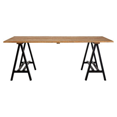 6 Seater Natural Pine Wood Dining Table with Black Iron A-Frame Legs | Hampstead