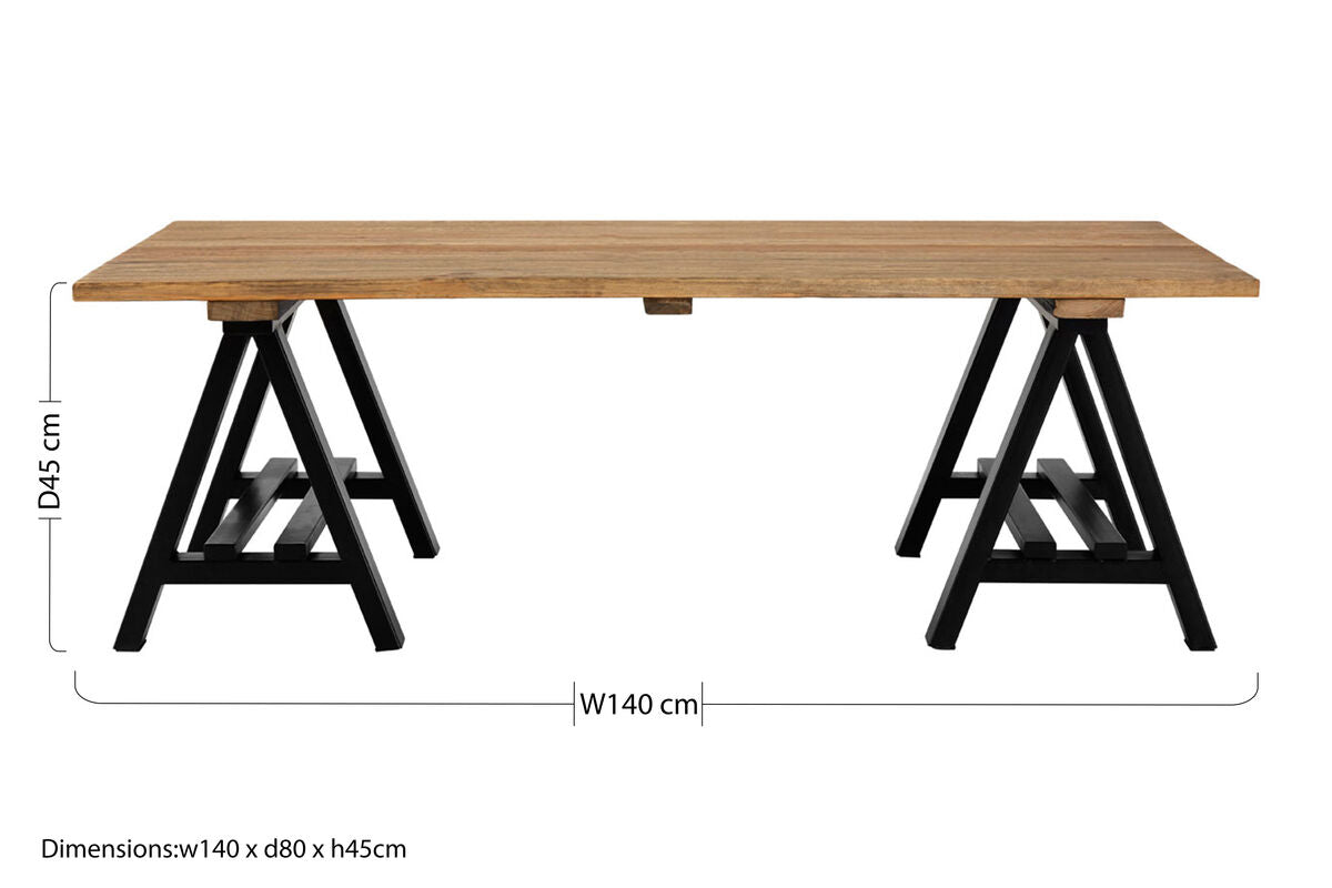 Natural Rectangular Pine Wood Coffee Table with Black Metal A-Frame Legs | Hampstead