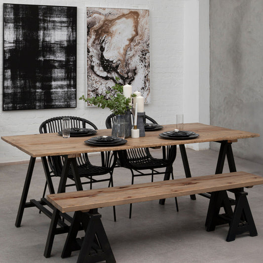 Natural Pine Wood Top Console Table with Black Metal Frame | Hampstead