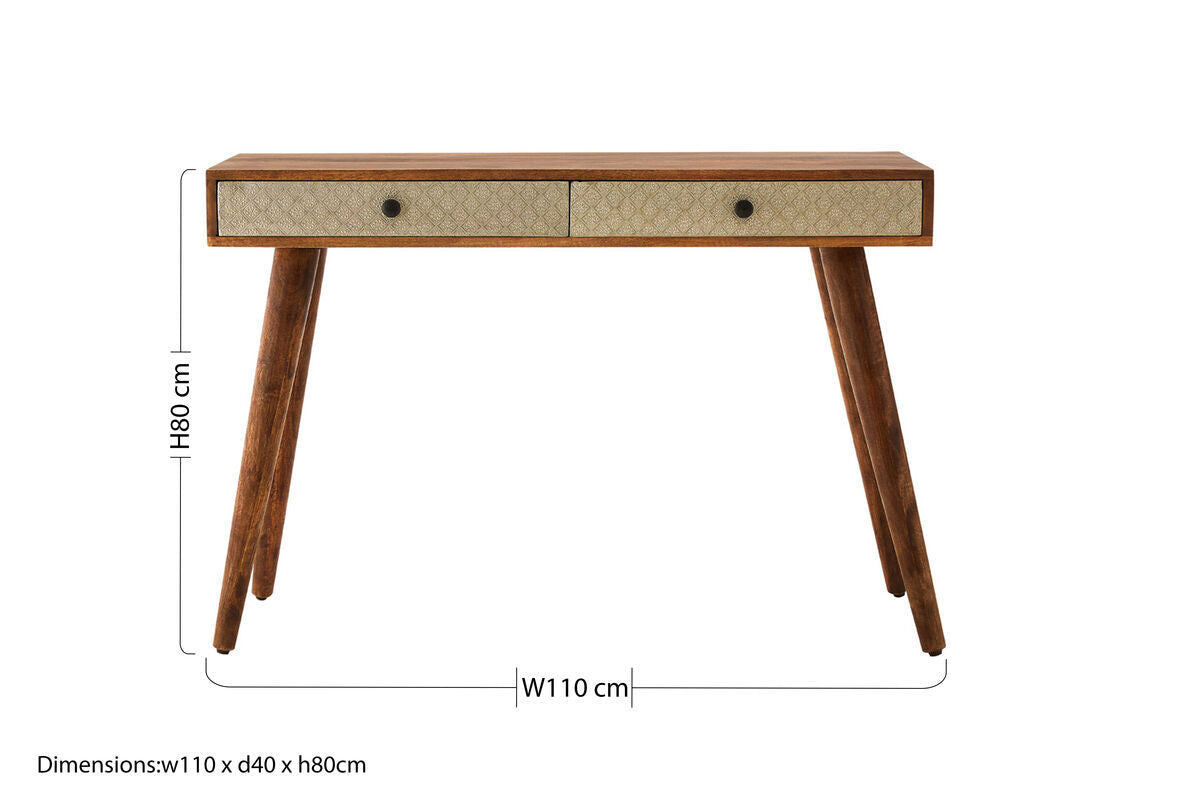 Natural Acacia Wood Console Table with Silver Metal Drawer Fronts | Boho