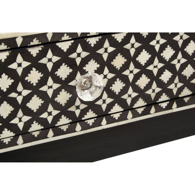 Black and White Mother of Pearl Inlay Wooden Console Table with 2 Drawers, Boho