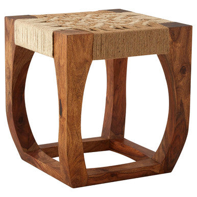 Sheesham Wood and Jute Stool | Boho