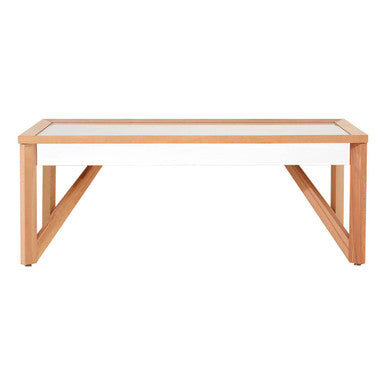 Mirror Glass Top Coffee Table with Natural Wood Frame | Kensington Townhouse