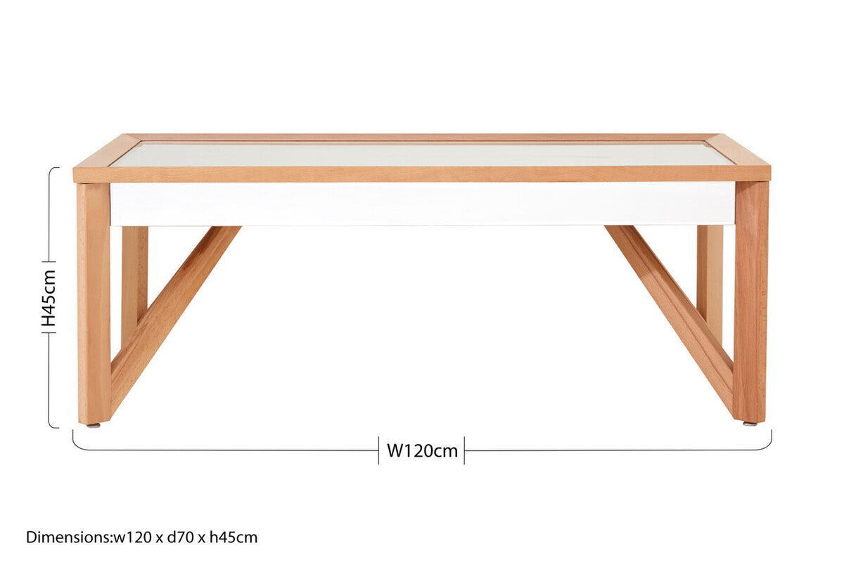 Mirror Glass Top Coffee Table with Natural Wood Frame | Kensington Townhouse