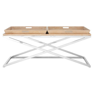 Silver Oak Wood Coffee Table with 2 Removable Tray Tops | Holland Park