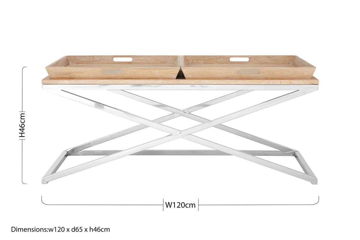 Silver Oak Wood Coffee Table with 2 Removable Tray Tops | Holland Park