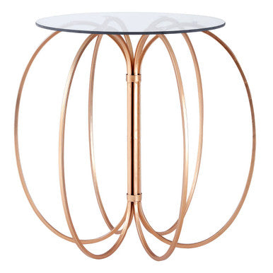 Glass Top Convex Round Table with Rose Gold Iron Frame, Lexa