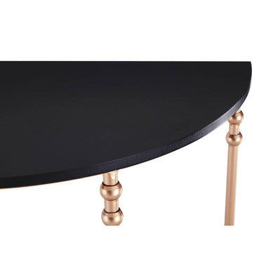 Set of 2 Matte Black MDF Tops Half Round Console Tables with Rose Gold Metal Legs | Lexa