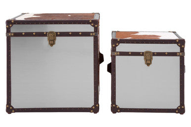 Brown and White Genuine Cowhide Storage Trunk Set | Kensington Townhouse