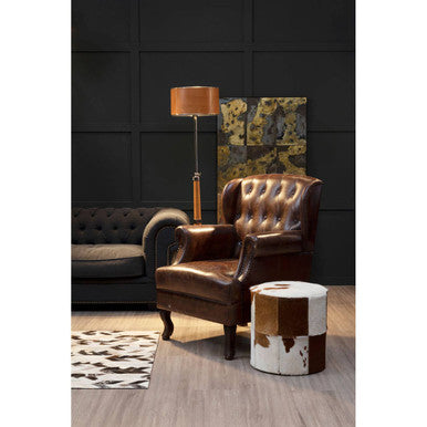 Kensington Townhouse Brown And White Genuine Cowhide Ottoman